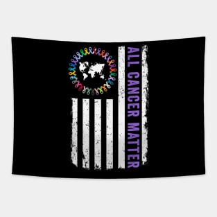 Mens All Cancer Matters Awareness American Flag World Cancer Day Tapestry