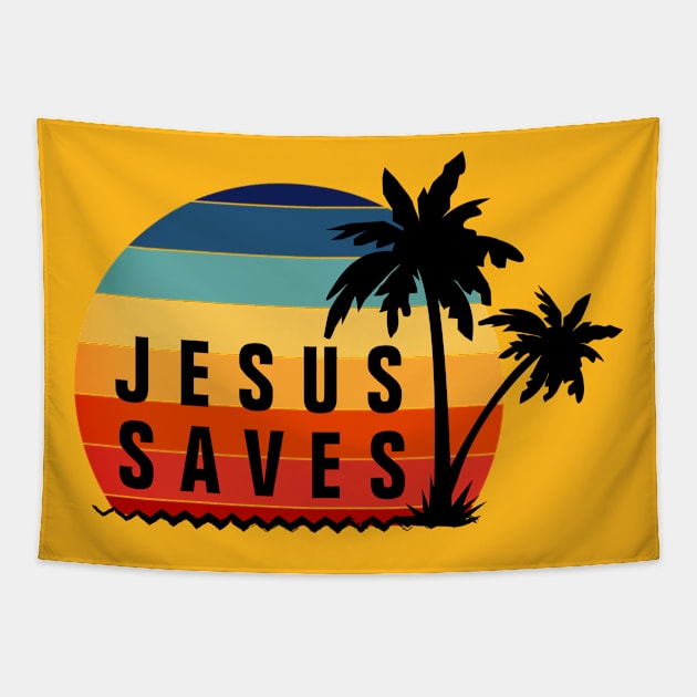 Jesus Saves Vintage Retro Sunset - Christian Tapestry by ChristianShirtsStudios