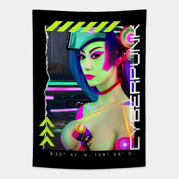 Cyberpunk girl vaporwave Tapestry by Ravenglow