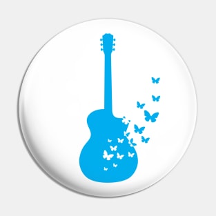 Acoustic Guitar Silhouette Turning Into Butterflies Blue Pin