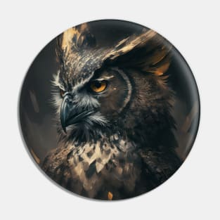 Owl Portrait Animal Nature Wildlife Dark Painting Wild Spirit Bird Pin
