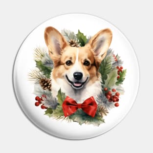 Christmas Corgi Dog Wreath Pin