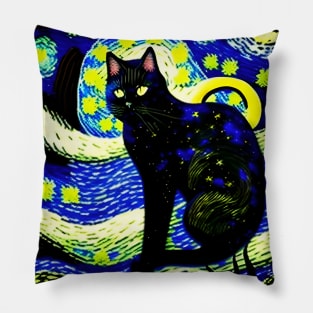 Black Cat Starry Night Pillow