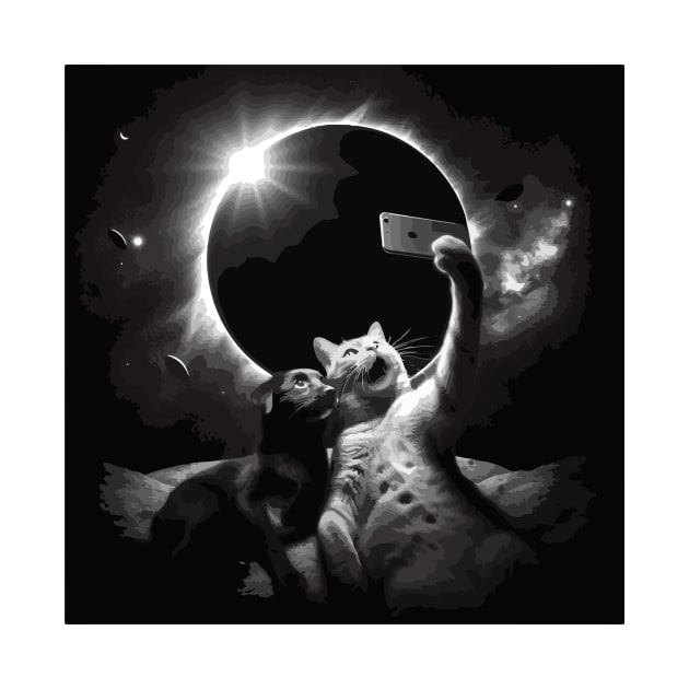 Dog and cat taking selfie in eclipse day by Fun Planet