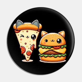 Kawaii Cat Buger and Pizza Lover Pin