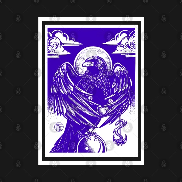 The Raven's Gift - White Outline, Blue Version by Nat Ewert Art