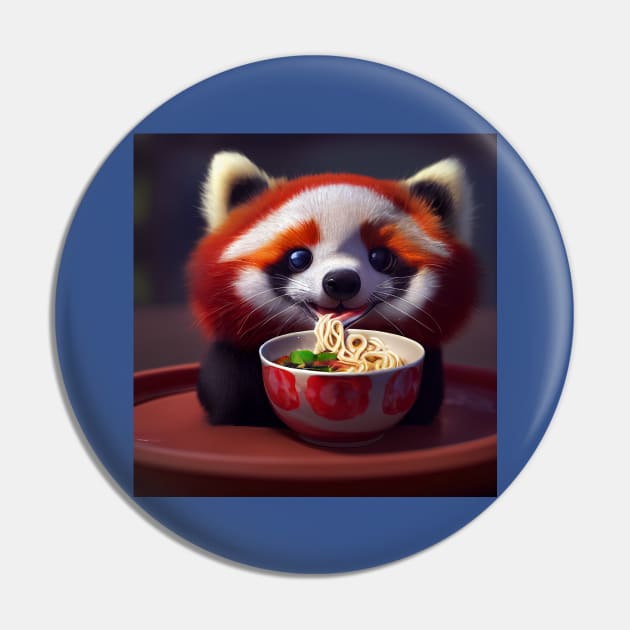 Kawaii Red Panda Eating Ramen Pin by Grassroots Green