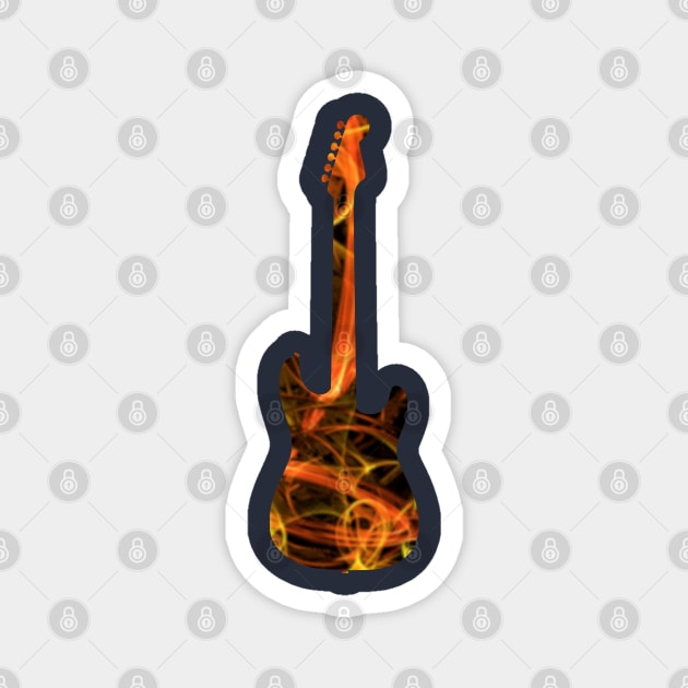 Orange Flame Guitar Silhouette on Black Magnet by gkillerb