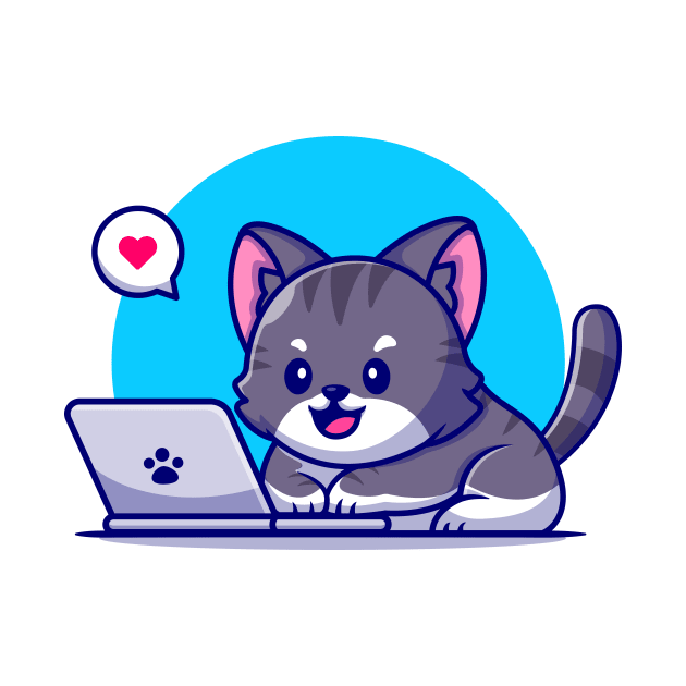 Cute Cat Working On Laptop Cartoon by Catalyst Labs