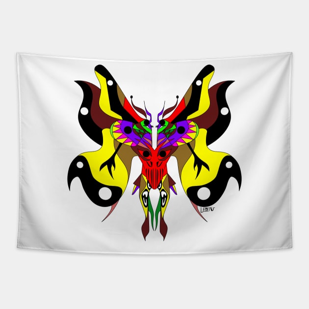 mothman fairy kaiju ecopop in armor of death in totonac patterns Tapestry by jorge_lebeau