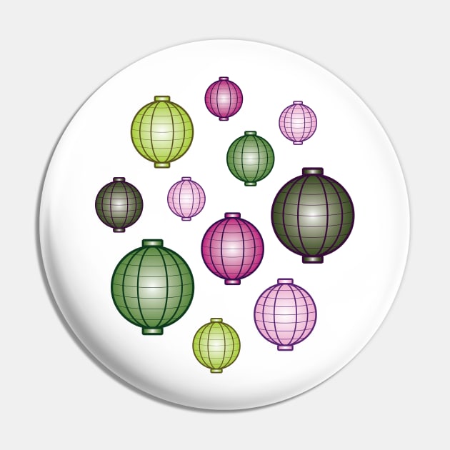 Lanterns | Mid Autumn Festival | Pink Green | White Pin by Wintre2