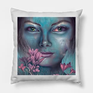 Delicate  portrait in blue Pillow