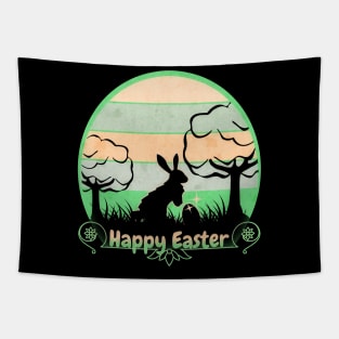 Happy Easter Bunny Retro Sunset Badge Minty Green Edition Tapestry