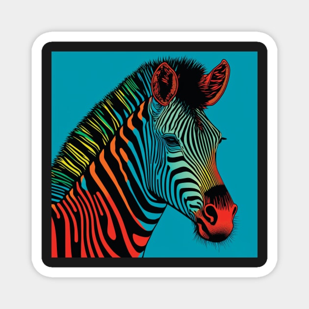Zebra in red, orange and blue Magnet by Geminiartstudio