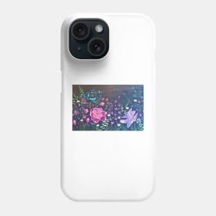 Moonlight Sonata, Glowing Flowers at Night, Bright Flowers on Black, Pink, Purple, Blue flowers, Floral Bedding, Floral Decor Phone Case