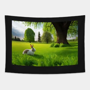 Meadow with rabbit landscape Tapestry