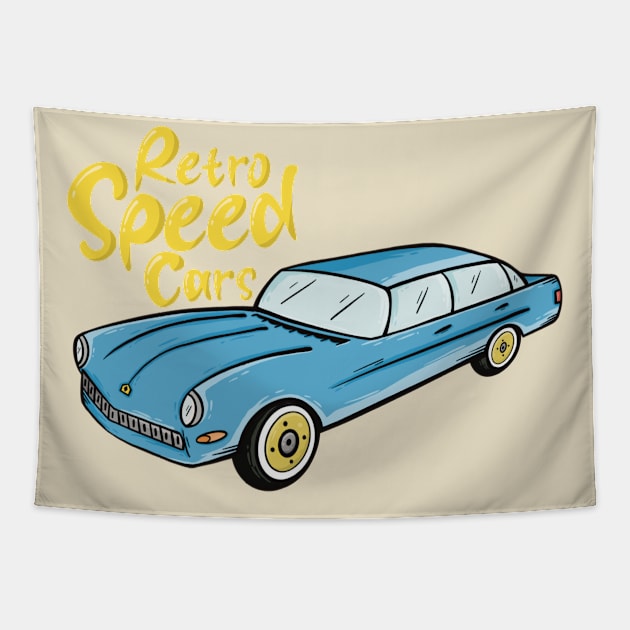 Retro Speed Car Blue Tapestry by keyzandi