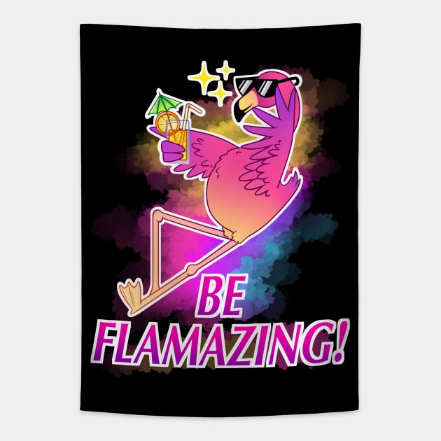 Pink Flamingo Be Flamazing Funny Flamingo Tapestry by Dojaja