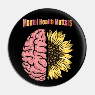 Brain Floral sunflower, Mental Health Matters Pin