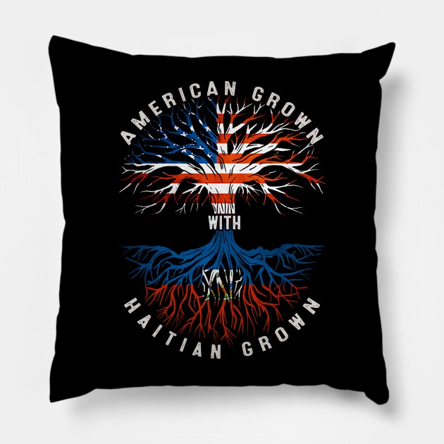 American Grown With Haitian Roots Tree Haiti Flag Usa Flag Pillow by Henry jonh