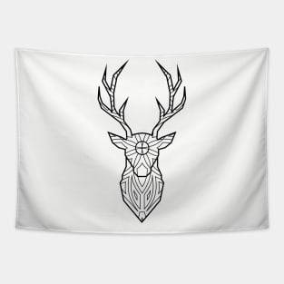 Geometric Deer Head - Black Lines Tapestry