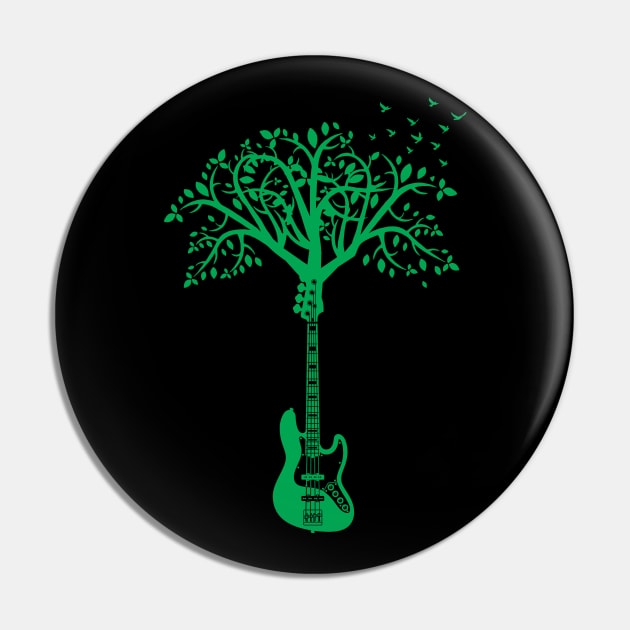 Bass Guitar Tree Green Pin by nightsworthy