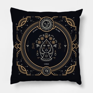 Virgo Zodiac Gold White on Black Background Pillow