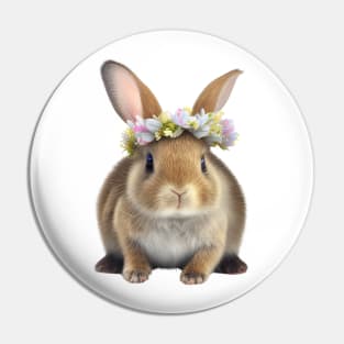 Baby Rabbit with Colorful Floral Crown Pin