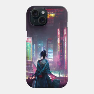 Geisha in a cyberpunk city Phone Case