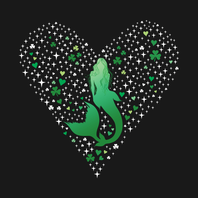 St. Patrick's Day Irish Mermaid Heart with Shamrocks by glintintheeye