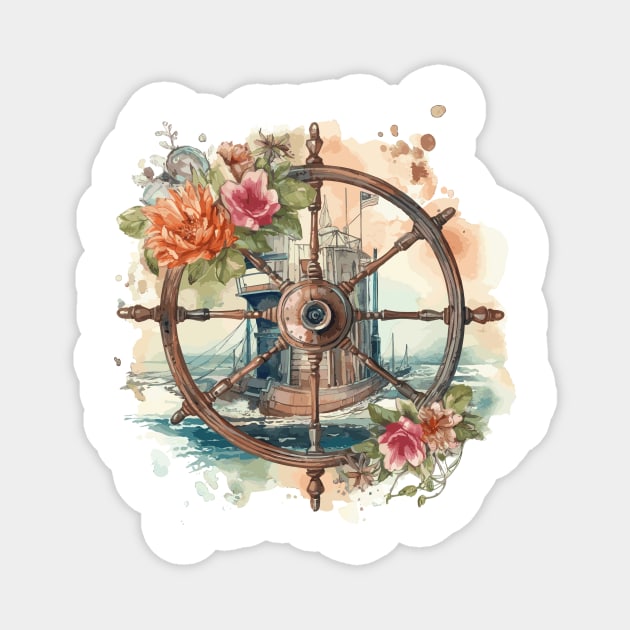 Captain's Wheel with Flowers Magnet by erzebeth