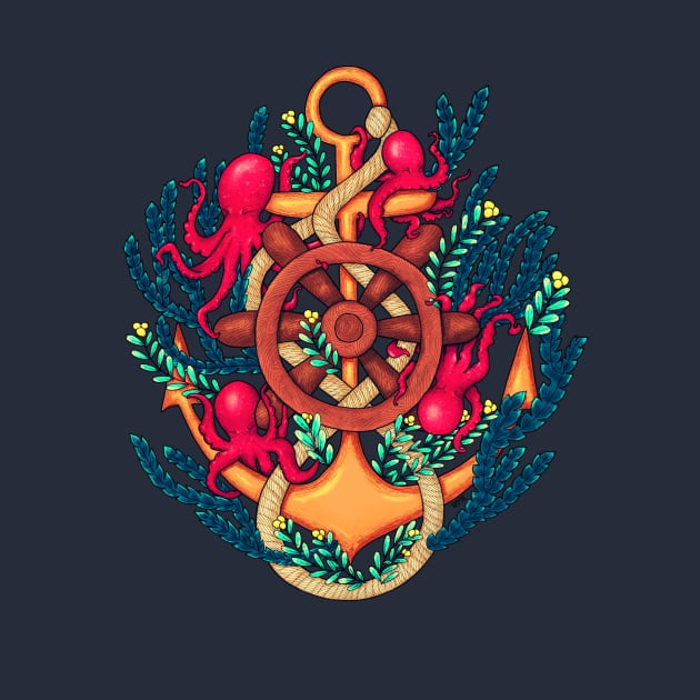 Anchor and octopuses by Lyara Costa