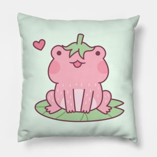 Cute Pink Strawberry Frog Doodle Pillow