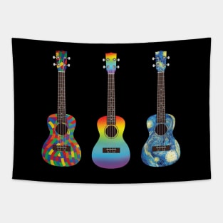 Three Ukuleles Colorful Textures Tapestry