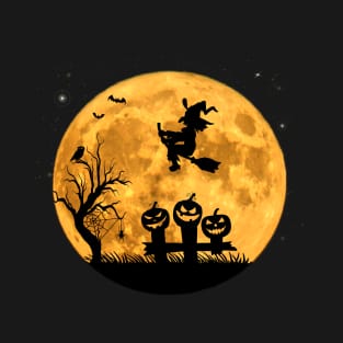 Witch with Spider Pumpkin Halloween Witchcraft T-Shirt