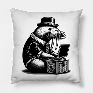 Punk Rock Goth Walrus on Computer Vintage Style Pillow