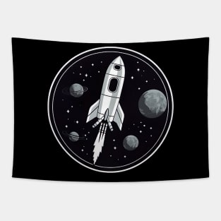 Vintage Rocket Travel - Retro Spaceship Design Tapestry