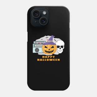 Happy Music Halloween - Spooky Skull, Pumpkin & Radio Phone Case