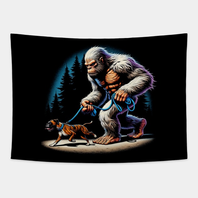 Heartfelt Bigfoot Walking Dog for Boxer Dog Enthusiasts Tapestry by Crazy Frog GREEN