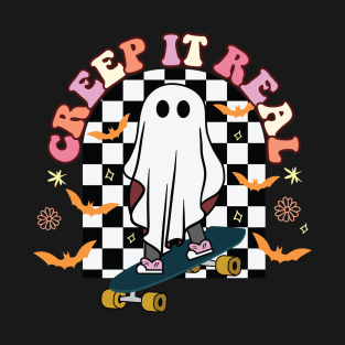 Creep It Real - Ghost Halloween Skateboarder T-Shirt