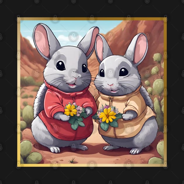 Cute Chinchilla Couple Holding Flowers in the Dessert by vwagenet