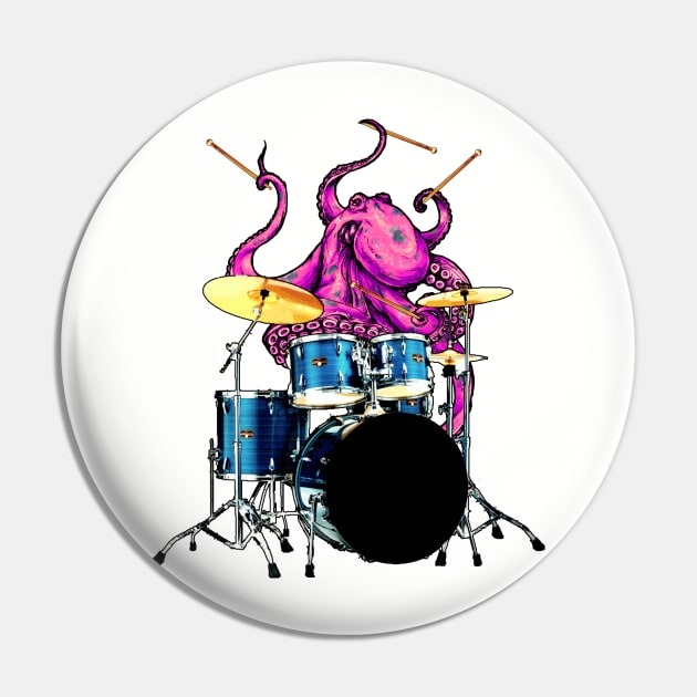 Drummer giant octopus Sticker Pin by chompra