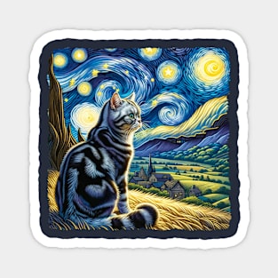 American Shorthair Starry Night Inspired - Artistic Cat Magnet