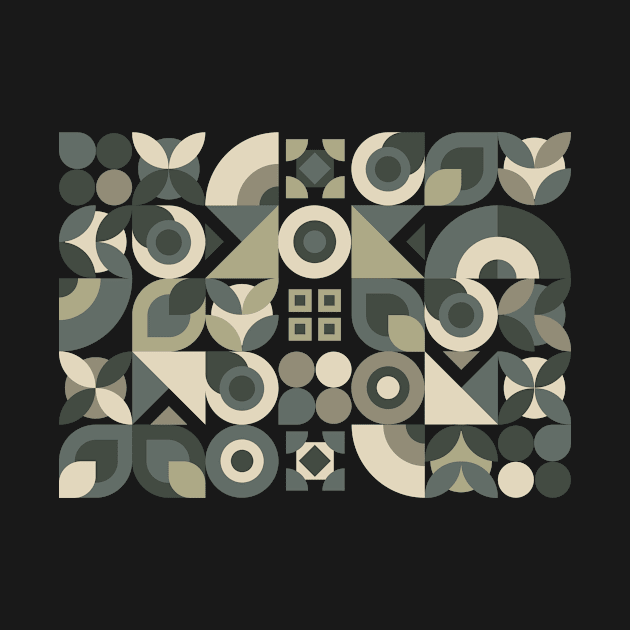 Abstract Geometric Pattern in Greys and Green by So Young So Good