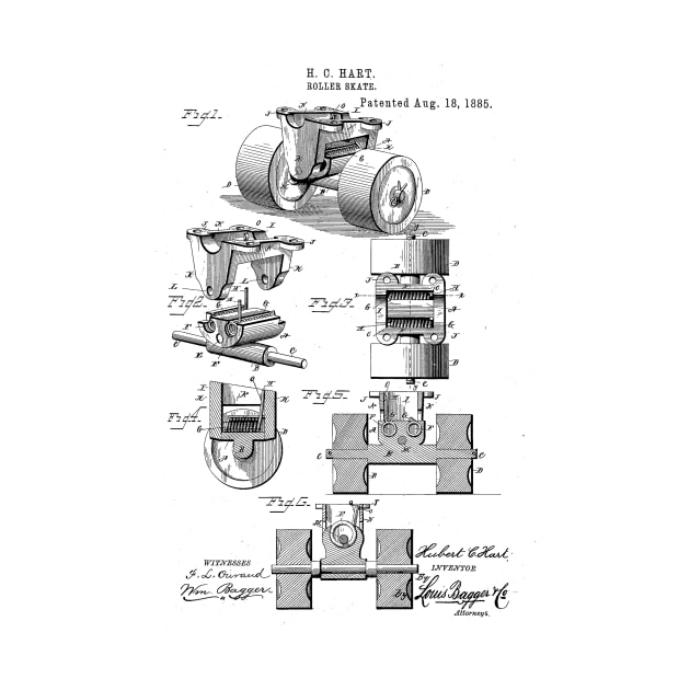 Roller Skate Vintage Patent Hand Drawing by TheYoungDesigns