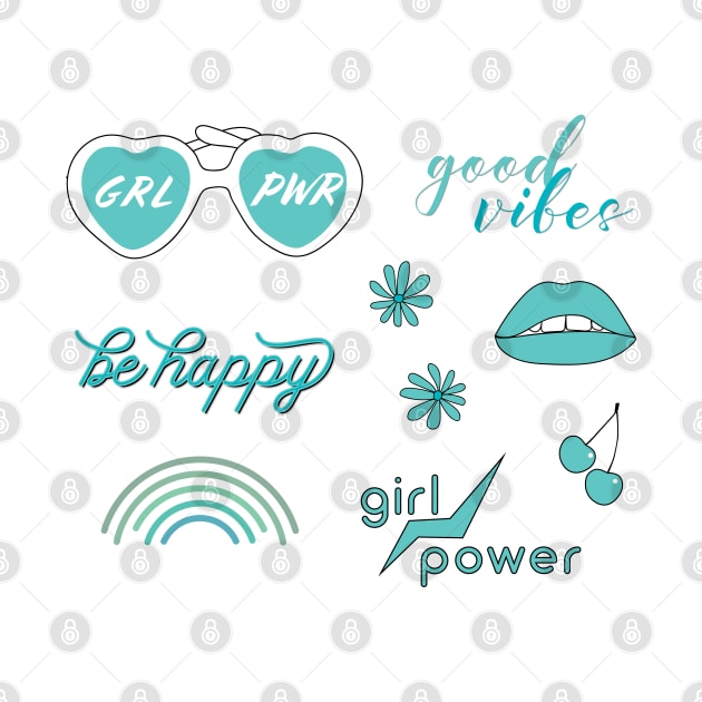 Super cute Teal Girl Power Sticker Pack by YourGoods