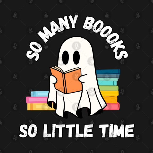 So many boooks so little time. Halloween cute little ghost reading books by Project Charlie