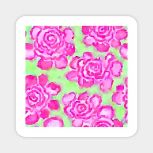 Pink watercolor roses on light green Magnet