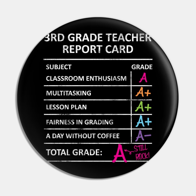 Funny 3rd Third Grade Teacher Report Card Back to School Pin by HCMGift