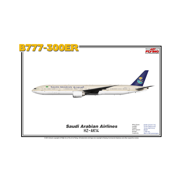 Boeing B777-300ER - Saudi Arabian Airlines (Art Print) by TheArtofFlying